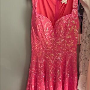 Elegant Pink Sequin Prom Dress